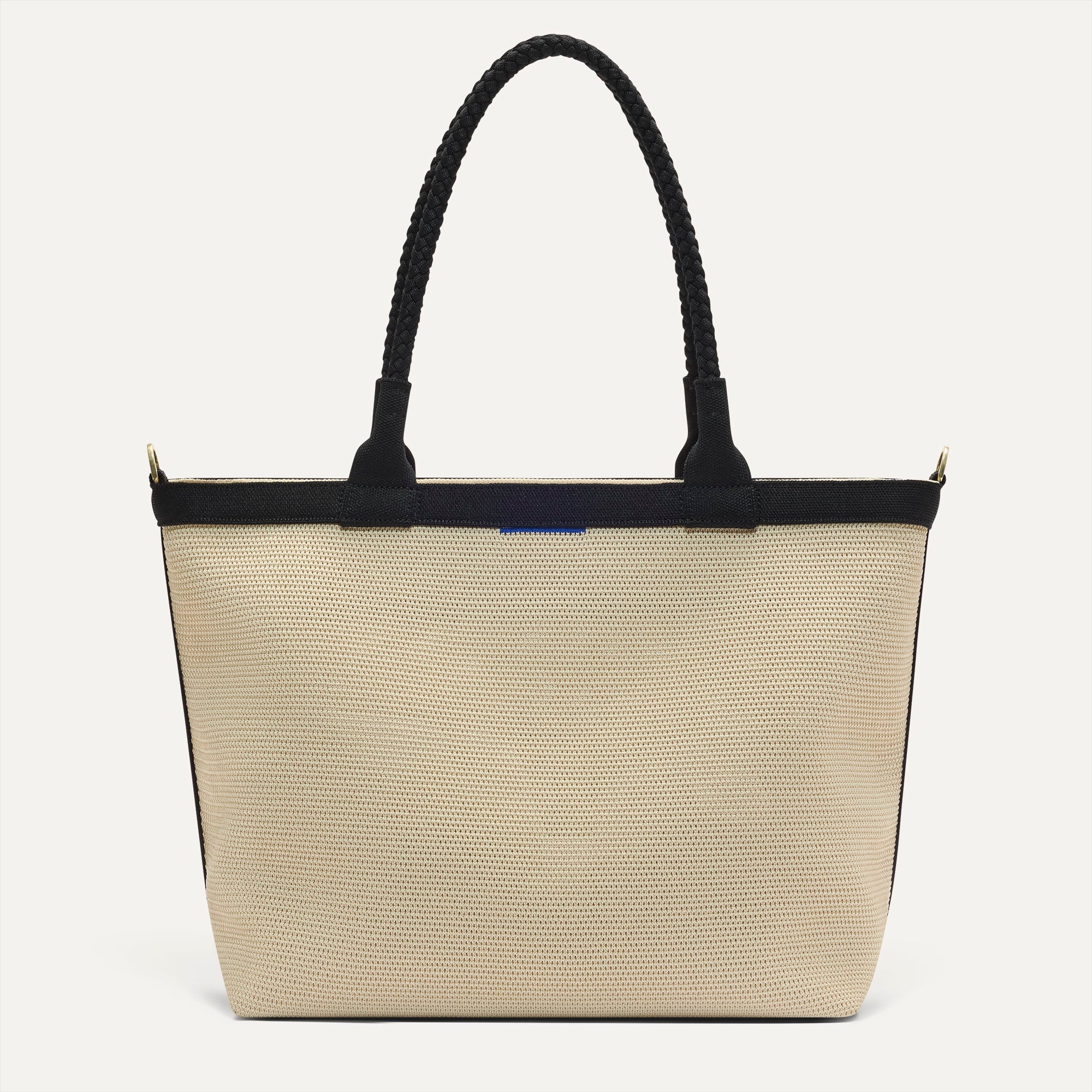 The Lightweight Zip Tote - Black and White Raffia-Knit