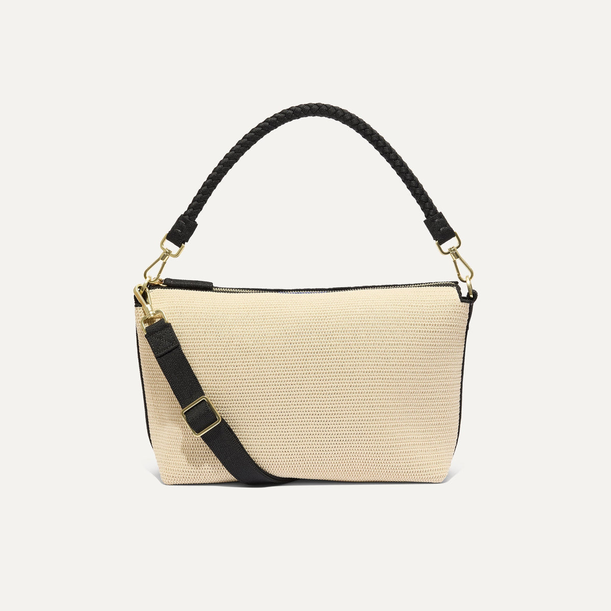 The Daily Crossbody - Black and White Raffia-Knit
